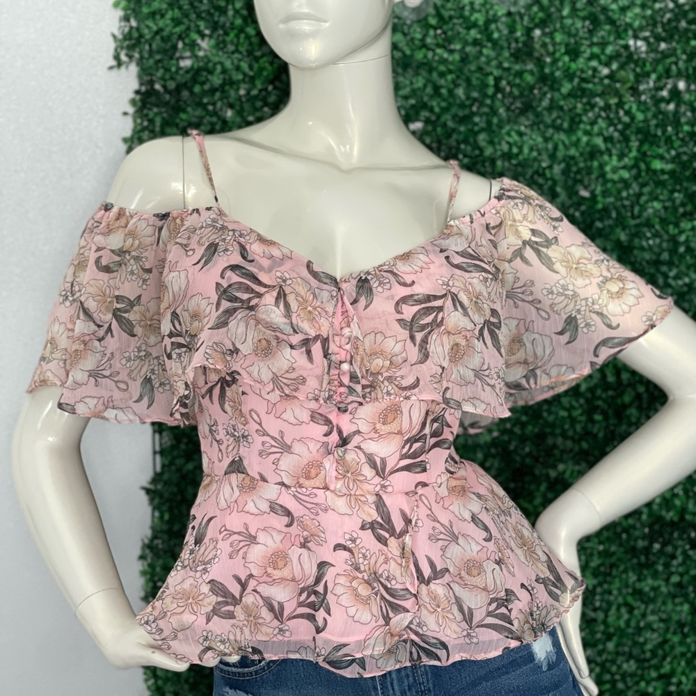 Love letter Collection Pale Pink Floral Off Shoulders Straps Blouse Top Size M